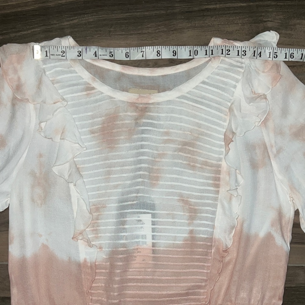 Chaser Dip Dye Pink and White Tie-Dye Ruffle Peplum Blouse Large - Picture 4 of 13